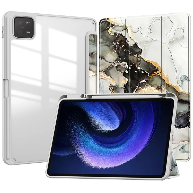 Funda para Xiaomi Pad 6 Pro / Pad 6 Carcasa con Soporte Plegable Impresión de Patrones Cubierta de Cuero Acrílico Transparente - Mármol Gris