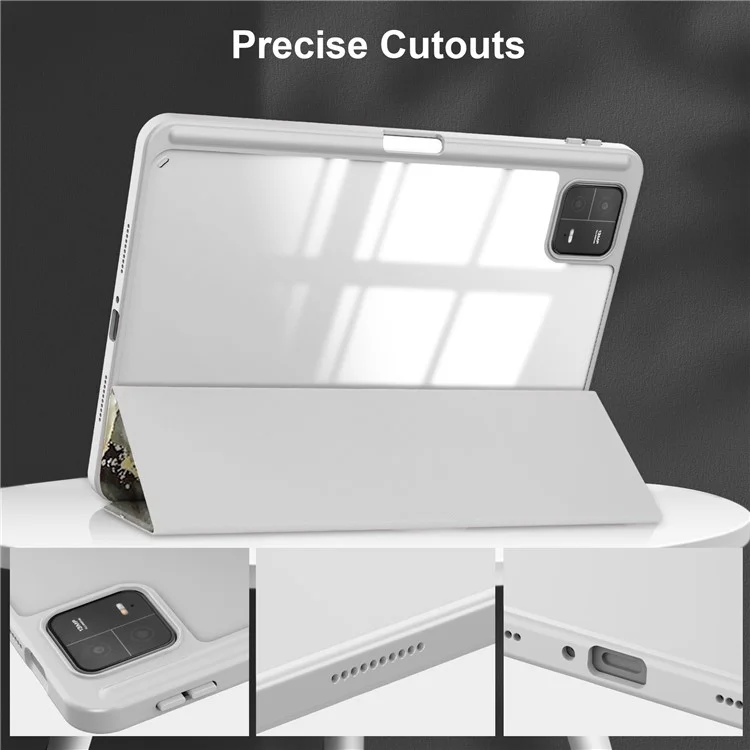 Funda para Xiaomi Pad 6 Pro / Pad 6 Carcasa con Soporte Plegable Impresión de Patrones Cubierta de Cuero Acrílico Transparente - Mármol Gris