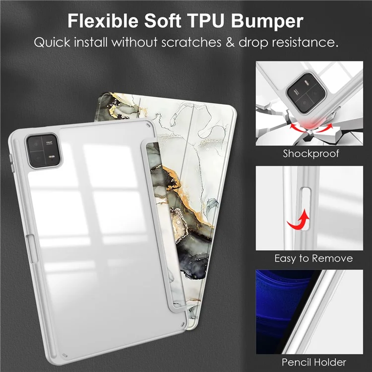 Funda para Xiaomi Pad 6 Pro / Pad 6 Carcasa con Soporte Plegable Impresión de Patrones Cubierta de Cuero Acrílico Transparente - Mármol Gris