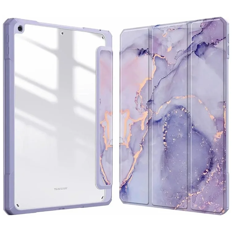 Étui pour Tablette iPad 10.2 (2021) / (2020) / (2019) / Air 10,5 pouces (2019) Support Motif Imprimé Couverture en Cuir Acrylique Transparente - Marbre Violet