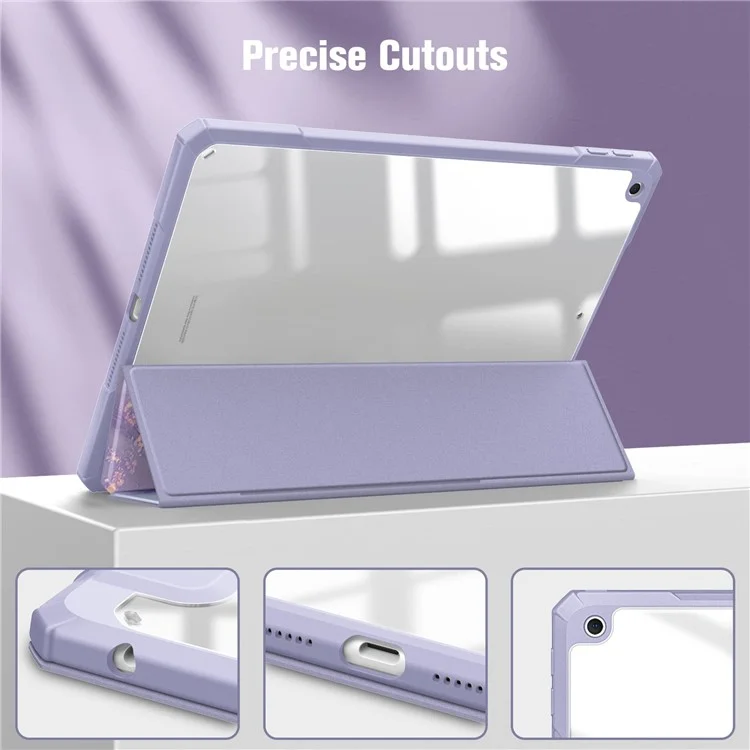 Étui pour Tablette iPad 10.2 (2021) / (2020) / (2019) / Air 10,5 pouces (2019) Support Motif Imprimé Couverture en Cuir Acrylique Transparente - Marbre Violet