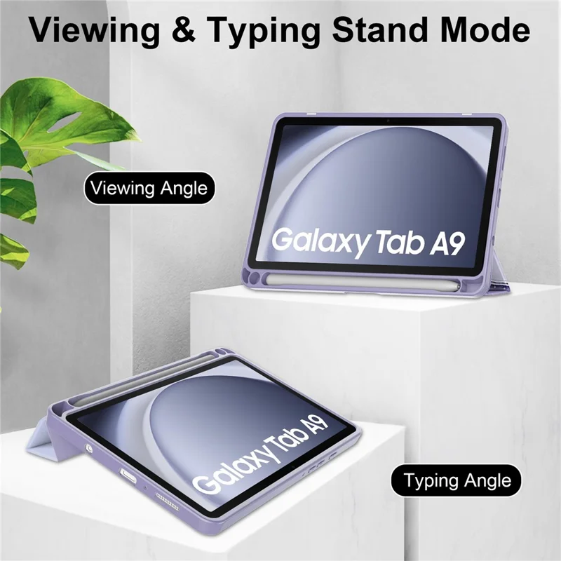 Funda para Tablet Samsung Galaxy Tab A9 con Soporte Plegable, Diseño Impreso, Cubierta de Cuero Acrílico Transparente - Mármol Morado