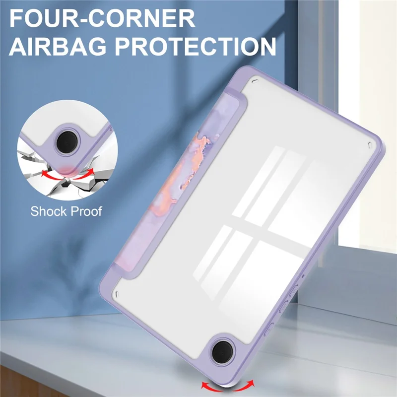 Funda para Tablet Samsung Galaxy Tab A9 con Soporte Plegable, Diseño Impreso, Cubierta de Cuero Acrílico Transparente - Mármol Morado