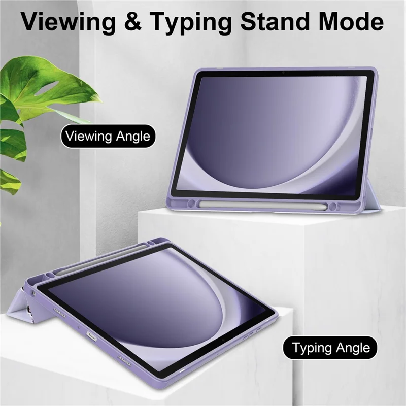 For Samsung Galaxy Tab A9+ Tablet Case Tri-Fold Stand Pattern Printing Clear Acrylic Leather Cover - Purple Marble
