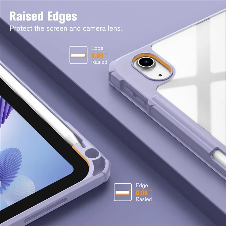For iPad (2025)  /  10.9 (2022) Tablet Case Tri-Fold Stand Pattern Printing Clear Acrylic Leather Cover - Purple Marble