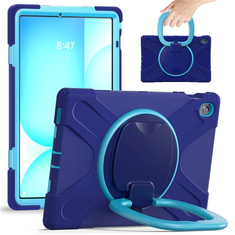Tablet Case for Samsung Galaxy Tab S10 FE+ SM-X620 / SM-X626B TPU + PC + Silicone Cover Kickstand Handle Grip - Navy Blue