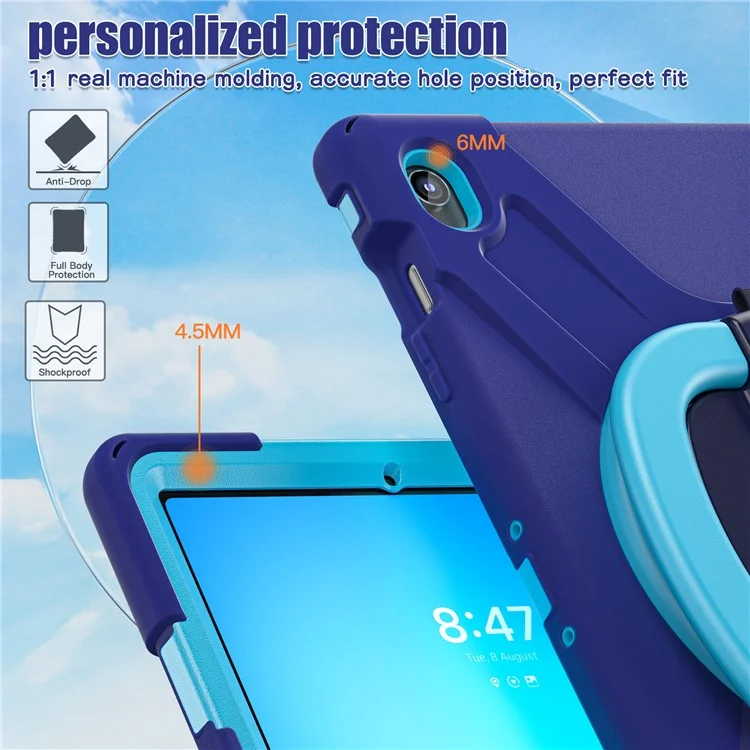 Tablet Case for Samsung Galaxy Tab S10 FE+ SM-X620 / SM-X626B TPU + PC + Silicone Cover Kickstand Handle Grip - Navy Blue