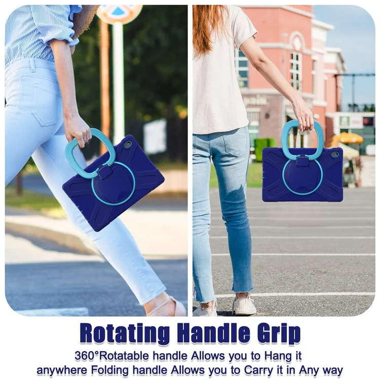 Tablet Case for Samsung Galaxy Tab S10 FE+ SM-X620 / SM-X626B TPU + PC + Silicone Cover Kickstand Handle Grip - Navy Blue