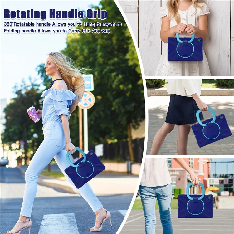 Tablet Case for Samsung Galaxy Tab S10 FE+ SM-X620 / SM-X626B TPU + PC + Silicone Cover Kickstand Handle Grip - Navy Blue