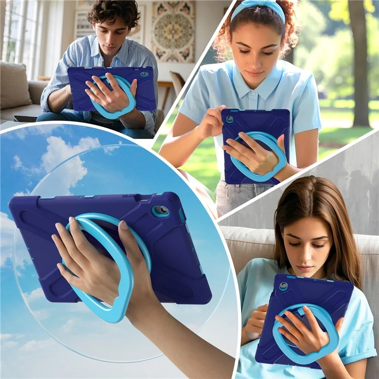 Tablet Case for Samsung Galaxy Tab S10 FE+ SM-X620 / SM-X626B TPU + PC + Silicone Cover Kickstand Handle Grip - Navy Blue
