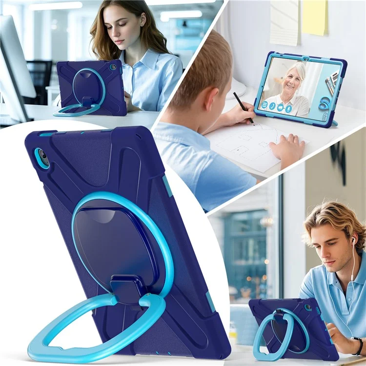 Tablet Case for Samsung Galaxy Tab S10 FE+ SM-X620 / SM-X626B TPU + PC + Silicone Cover Kickstand Handle Grip - Navy Blue
