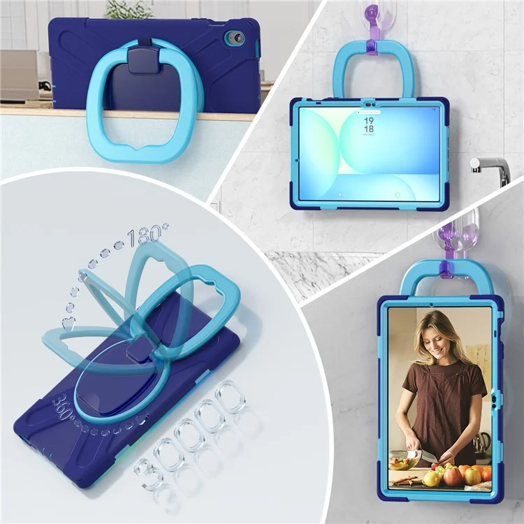 Tablet Case for Samsung Galaxy Tab S10 FE+ SM-X620 / SM-X626B TPU + PC + Silicone Cover Kickstand Handle Grip - Navy Blue