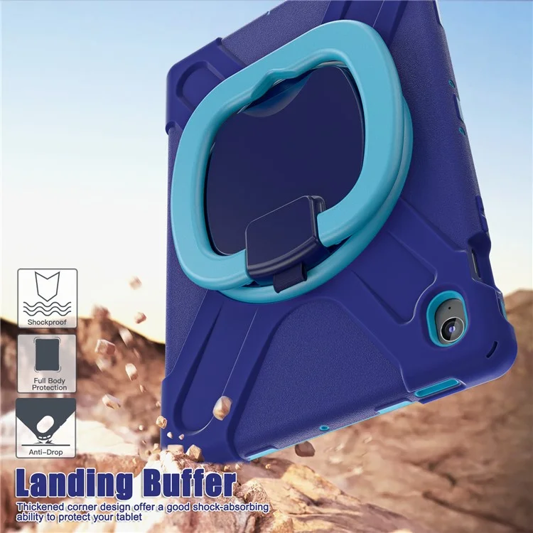 Tablet Case for Samsung Galaxy Tab S10 FE+ SM-X620 / SM-X626B TPU + PC + Silicone Cover Kickstand Handle Grip - Navy Blue