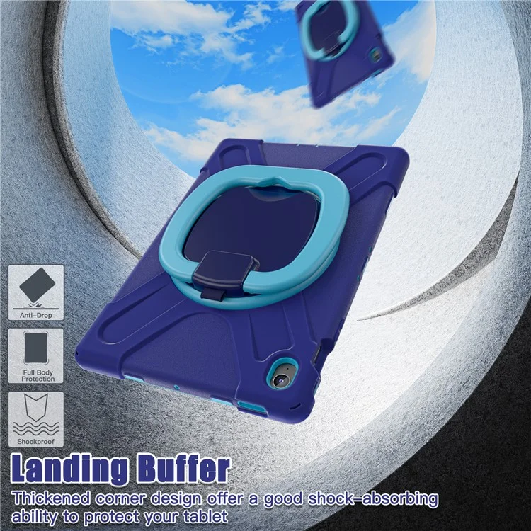 Tablet Case for Samsung Galaxy Tab S10 FE+ SM-X620 / SM-X626B TPU + PC + Silicone Cover Kickstand Handle Grip - Navy Blue