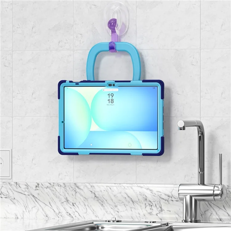 Tablet Case for Samsung Galaxy Tab S10 FE+ SM-X620 / SM-X626B TPU + PC + Silicone Cover Kickstand Handle Grip - Navy Blue