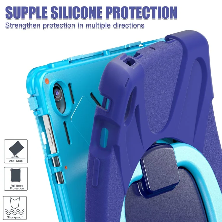 Tablet Case for Samsung Galaxy Tab S10 FE+ SM-X620 / SM-X626B TPU + PC + Silicone Cover Kickstand Handle Grip - Navy Blue