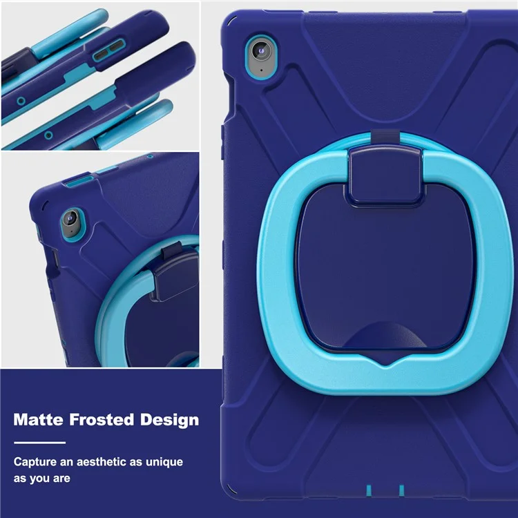 Tablet Case for Samsung Galaxy Tab S10 FE+ SM-X620 / SM-X626B TPU + PC + Silicone Cover Kickstand Handle Grip - Navy Blue