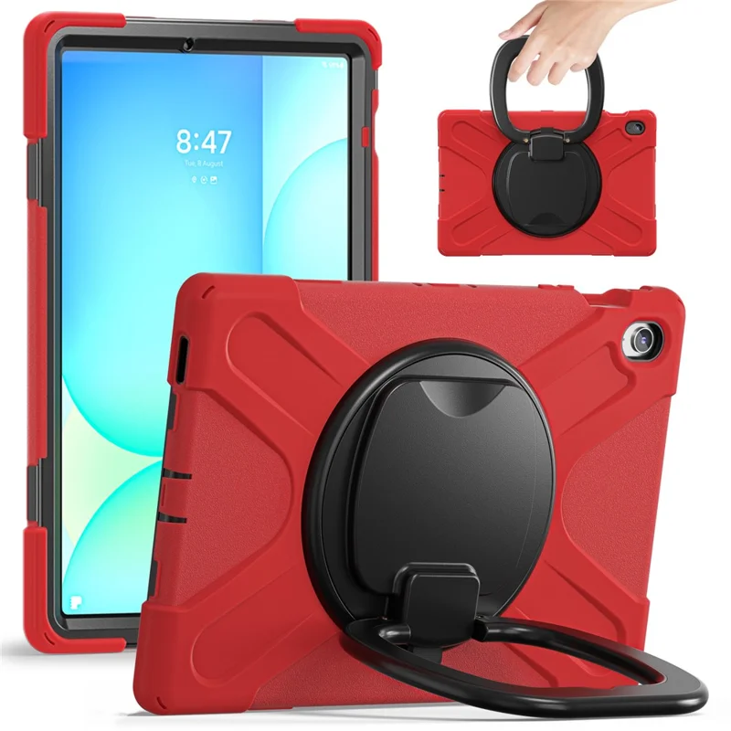Tablet Case for Samsung Galaxy Tab S10 FE+ SM-X620 / SM-X626B TPU + PC + Silicone Cover Kickstand Handle Grip - Red