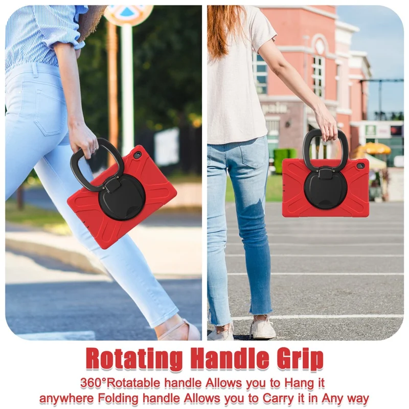 Tablet Case for Samsung Galaxy Tab S10 FE+ SM-X620 / SM-X626B TPU + PC + Silicone Cover Kickstand Handle Grip - Red