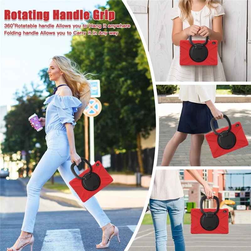 Tablet Case for Samsung Galaxy Tab S10 FE+ SM-X620 / SM-X626B TPU + PC + Silicone Cover Kickstand Handle Grip - Red