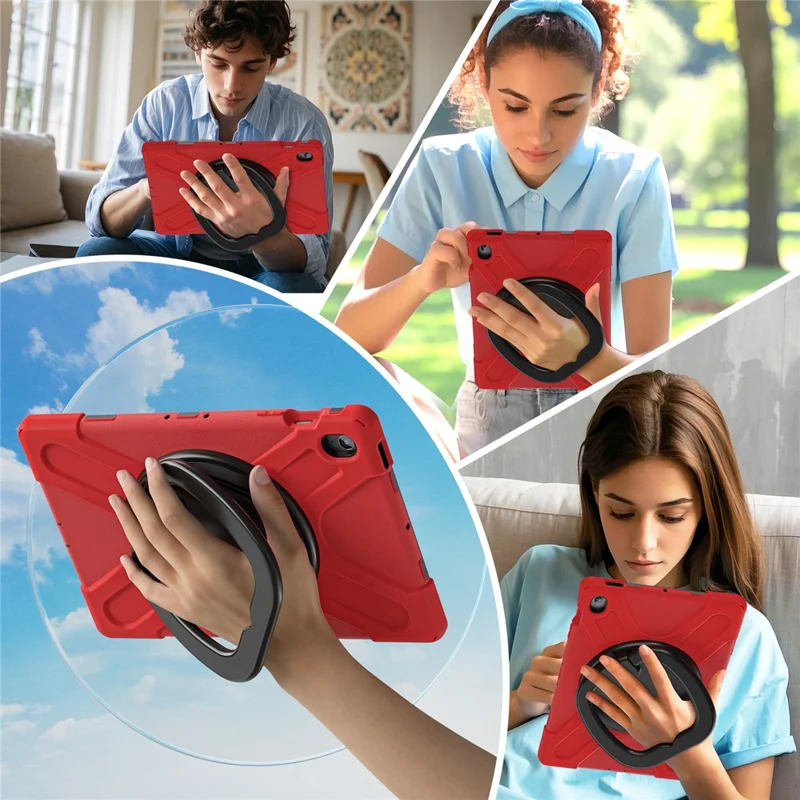 Tablet Case for Samsung Galaxy Tab S10 FE+ SM-X620 / SM-X626B TPU + PC + Silicone Cover Kickstand Handle Grip - Red