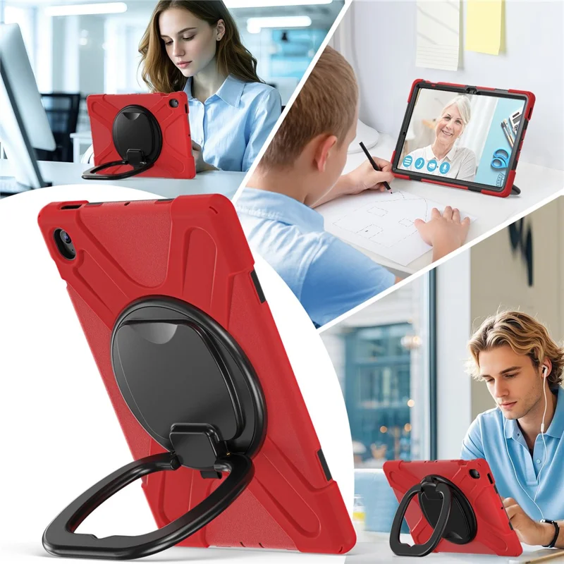 Tablet Case for Samsung Galaxy Tab S10 FE+ SM-X620 / SM-X626B TPU + PC + Silicone Cover Kickstand Handle Grip - Red