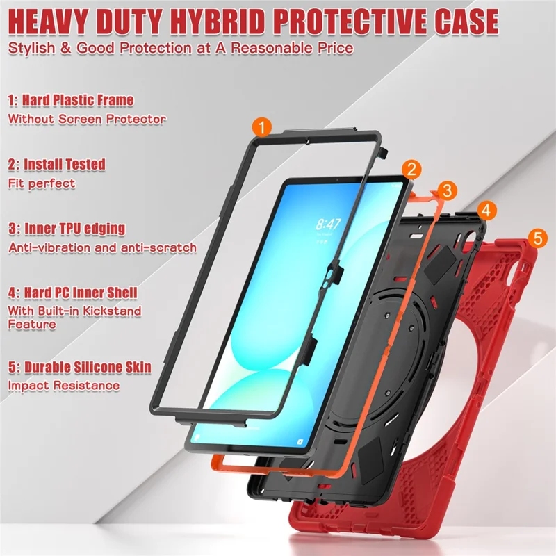 Tablet Case for Samsung Galaxy Tab S10 FE+ SM-X620 / SM-X626B TPU + PC + Silicone Cover Kickstand Handle Grip - Red