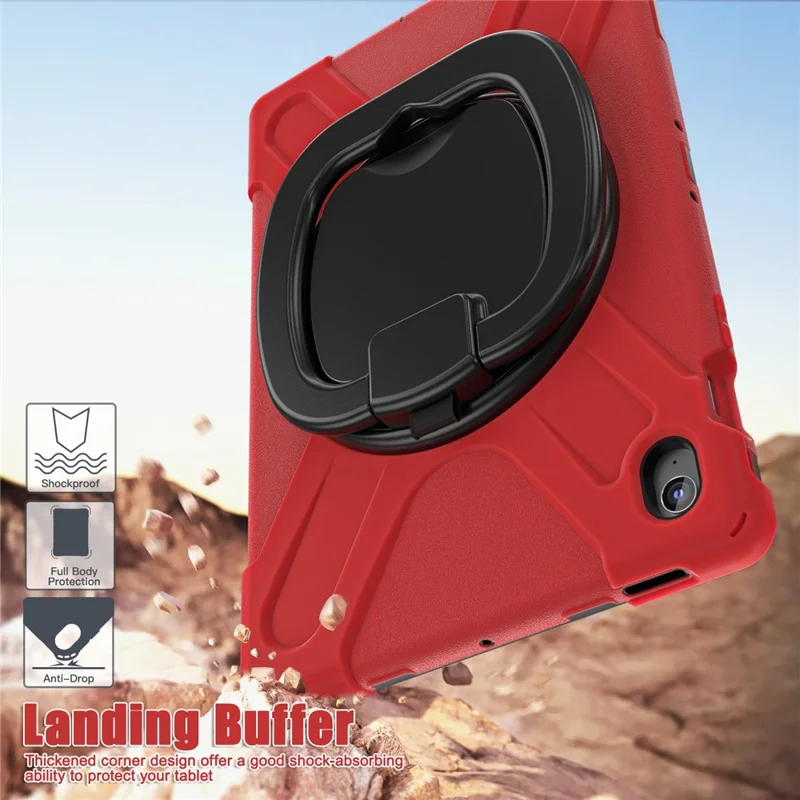 Tablet Case for Samsung Galaxy Tab S10 FE+ SM-X620 / SM-X626B TPU + PC + Silicone Cover Kickstand Handle Grip - Red
