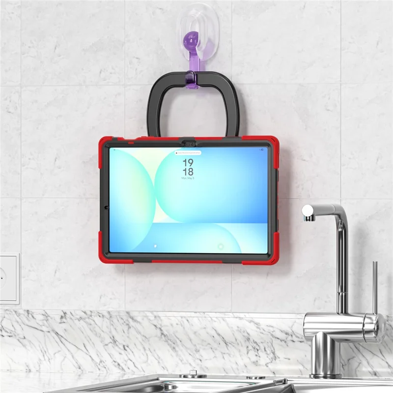 Tablet Case for Samsung Galaxy Tab S10 FE+ SM-X620 / SM-X626B TPU + PC + Silicone Cover Kickstand Handle Grip - Red