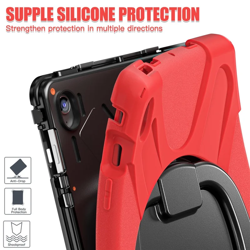 Tablet Case for Samsung Galaxy Tab S10 FE+ SM-X620 / SM-X626B TPU + PC + Silicone Cover Kickstand Handle Grip - Red