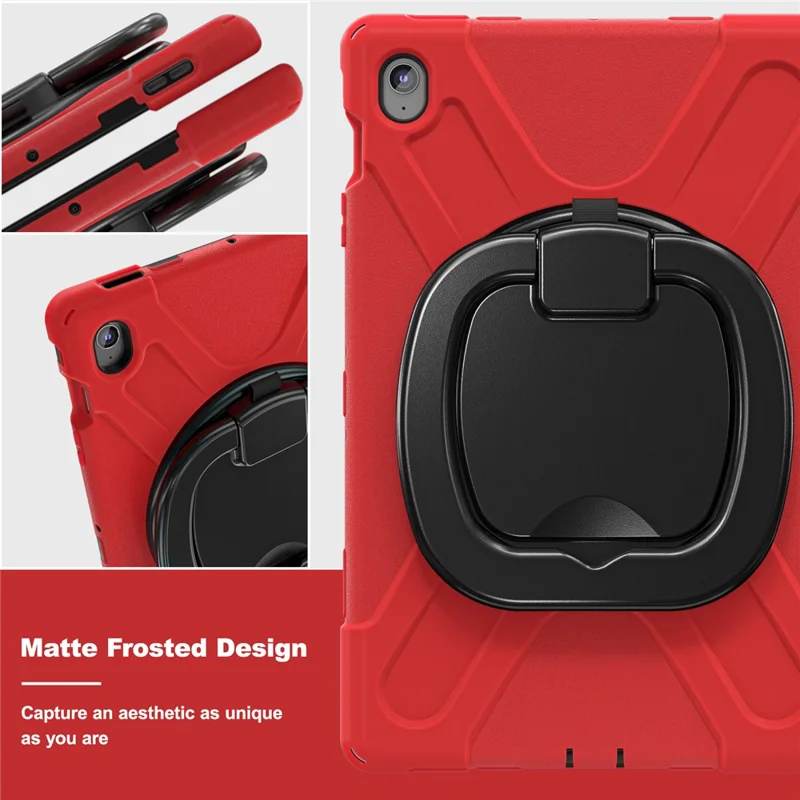 Tablet Case for Samsung Galaxy Tab S10 FE+ SM-X620 / SM-X626B TPU + PC + Silicone Cover Kickstand Handle Grip - Red