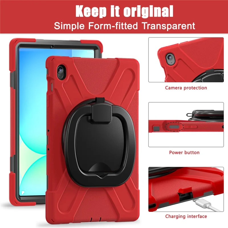 Tablet Case for Samsung Galaxy Tab S10 FE+ SM-X620 / SM-X626B TPU + PC + Silicone Cover Kickstand Handle Grip - Red