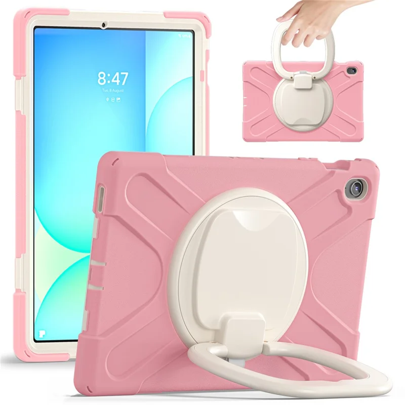 Tablet Case for Samsung Galaxy Tab S10 FE+ SM-X620 / SM-X626B TPU + PC + Silicone Cover Kickstand Handle Grip - Pink