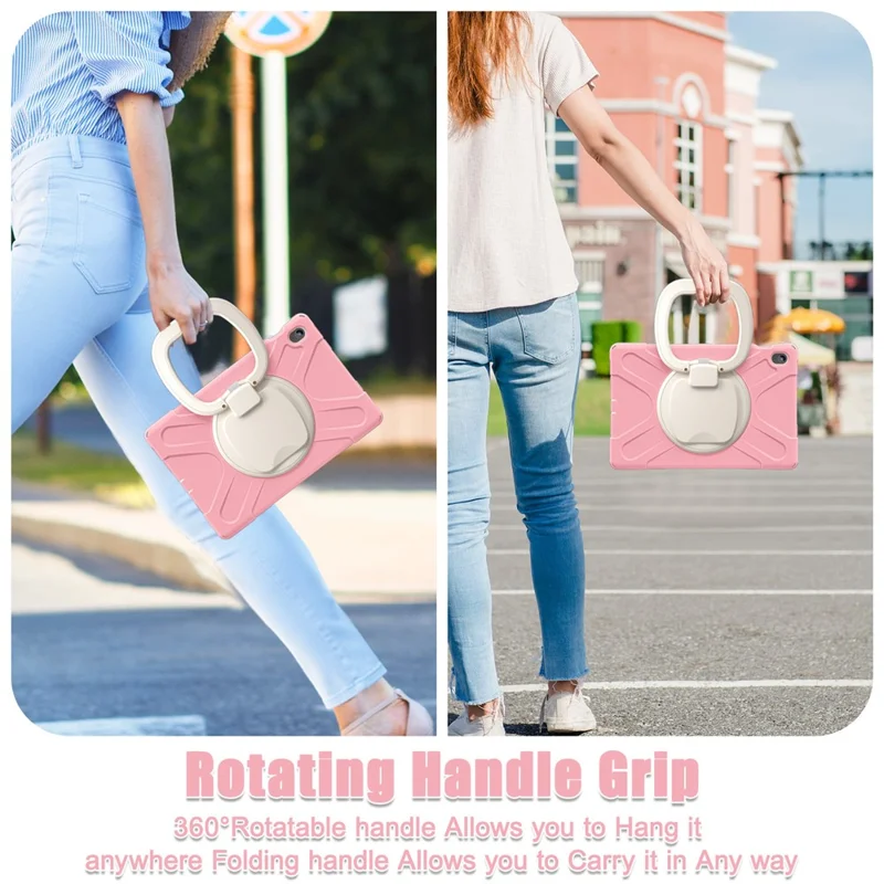Tablet Case for Samsung Galaxy Tab S10 FE+ SM-X620 / SM-X626B TPU + PC + Silicone Cover Kickstand Handle Grip - Pink