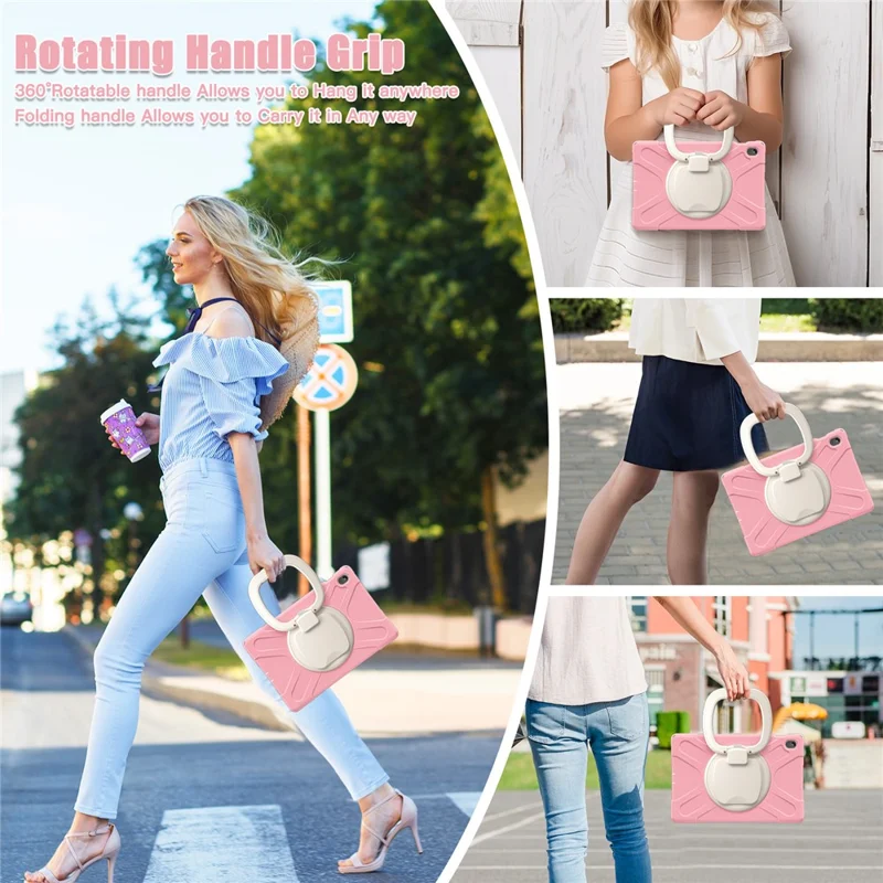 Tablet Case for Samsung Galaxy Tab S10 FE+ SM-X620 / SM-X626B TPU + PC + Silicone Cover Kickstand Handle Grip - Pink