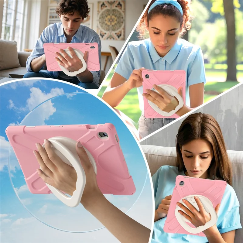 Tablet Case for Samsung Galaxy Tab S10 FE+ SM-X620 / SM-X626B TPU + PC + Silicone Cover Kickstand Handle Grip - Pink