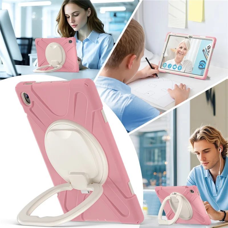 Tablet Case for Samsung Galaxy Tab S10 FE+ SM-X620 / SM-X626B TPU + PC + Silicone Cover Kickstand Handle Grip - Pink