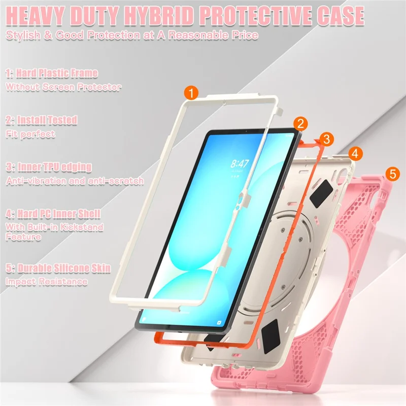 Tablet Case for Samsung Galaxy Tab S10 FE+ SM-X620 / SM-X626B TPU + PC + Silicone Cover Kickstand Handle Grip - Pink