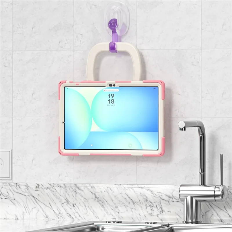 Tablet Case for Samsung Galaxy Tab S10 FE+ SM-X620 / SM-X626B TPU + PC + Silicone Cover Kickstand Handle Grip - Pink