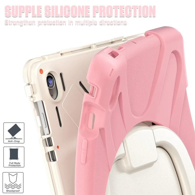 Tablet Case for Samsung Galaxy Tab S10 FE+ SM-X620 / SM-X626B TPU + PC + Silicone Cover Kickstand Handle Grip - Pink