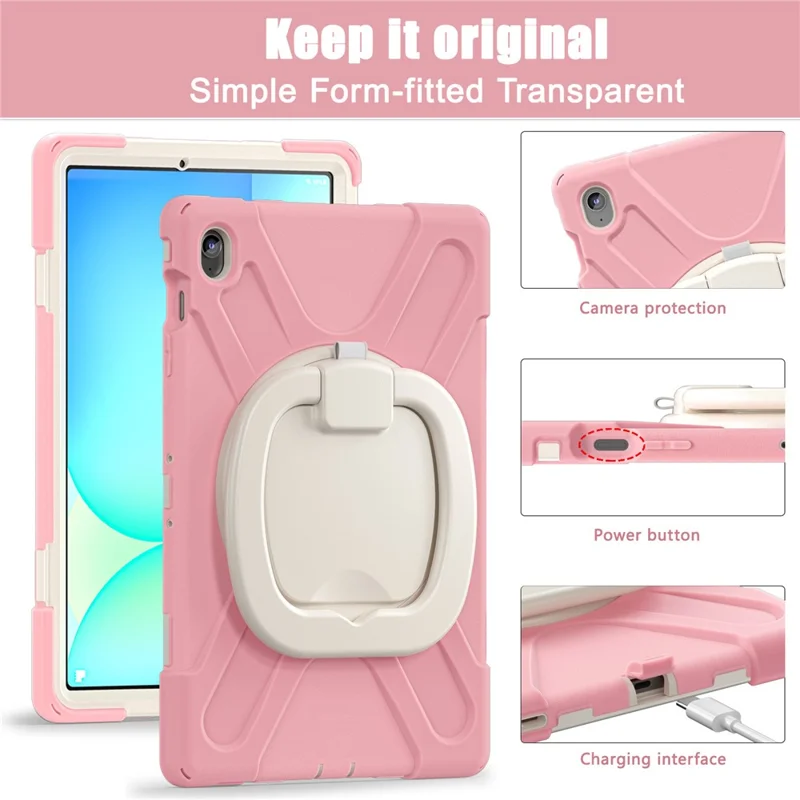 Tablet Case for Samsung Galaxy Tab S10 FE+ SM-X620 / SM-X626B TPU + PC + Silicone Cover Kickstand Handle Grip - Pink