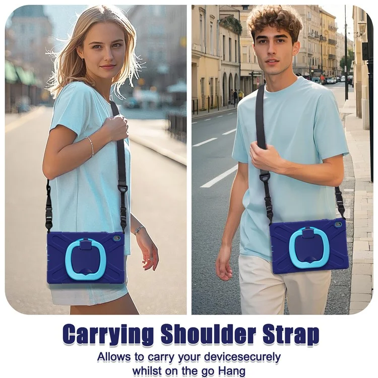 Tablet Case with Shoulder Strap for Samsung Galaxy Tab S10 FE+ SM-X620 / SM-X626B TPU + PC + Silicone Kickstand Cover - Navy Blue