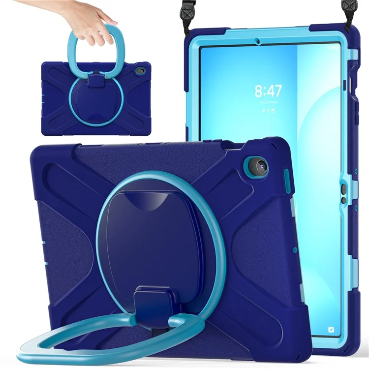 Tablet Case with Shoulder Strap for Samsung Galaxy Tab S10 FE+ SM-X620 / SM-X626B TPU + PC + Silicone Kickstand Cover - Navy Blue