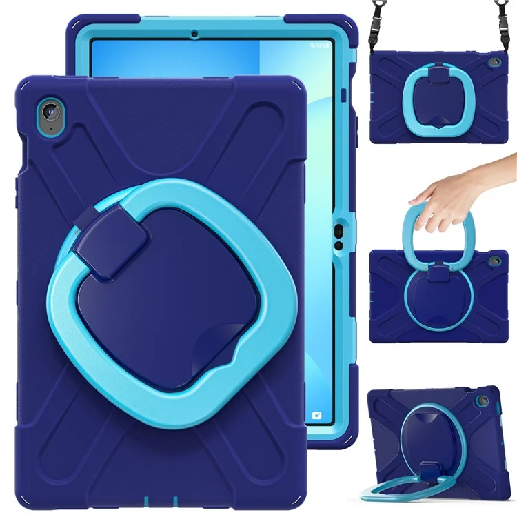 Tablet Case with Shoulder Strap for Samsung Galaxy Tab S10 FE+ SM-X620 / SM-X626B TPU + PC + Silicone Kickstand Cover - Navy Blue