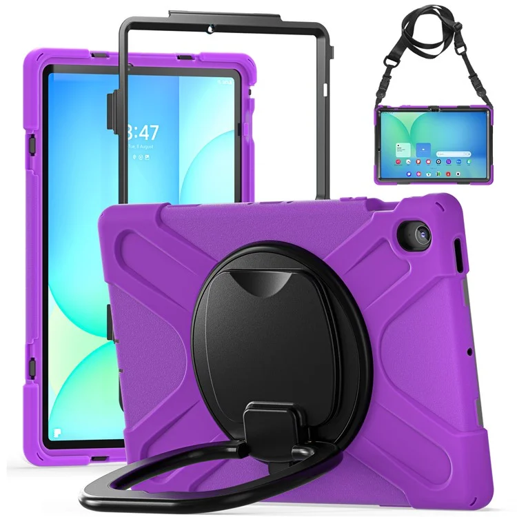Tablet Case with Shoulder Strap for Samsung Galaxy Tab S10 FE+ SM-X620 / SM-X626B TPU + PC + Silicone Kickstand Cover - Purple