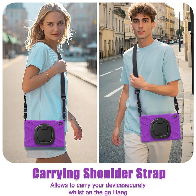 Tablet Case with Shoulder Strap for Samsung Galaxy Tab S10 FE+ SM-X620 / SM-X626B TPU + PC + Silicone Kickstand Cover - Purple