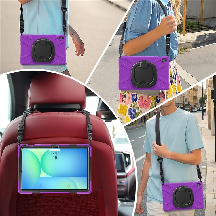 Tablet Case with Shoulder Strap for Samsung Galaxy Tab S10 FE+ SM-X620 / SM-X626B TPU + PC + Silicone Kickstand Cover - Purple
