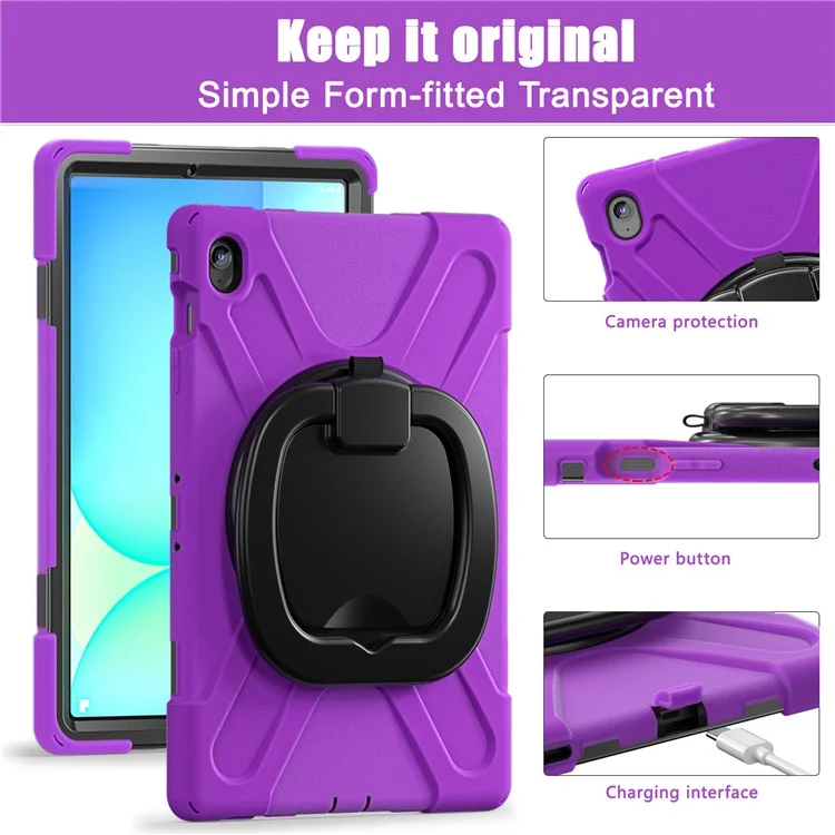 Tablet Case with Shoulder Strap for Samsung Galaxy Tab S10 FE+ SM-X620 / SM-X626B TPU + PC + Silicone Kickstand Cover - Purple