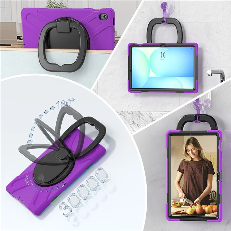 Tablet Case with Shoulder Strap for Samsung Galaxy Tab S10 FE+ SM-X620 / SM-X626B TPU + PC + Silicone Kickstand Cover - Purple