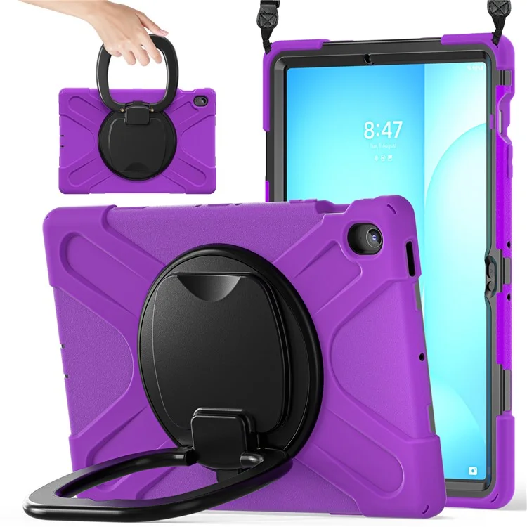 Tablet Case with Shoulder Strap for Samsung Galaxy Tab S10 FE+ SM-X620 / SM-X626B TPU + PC + Silicone Kickstand Cover - Purple
